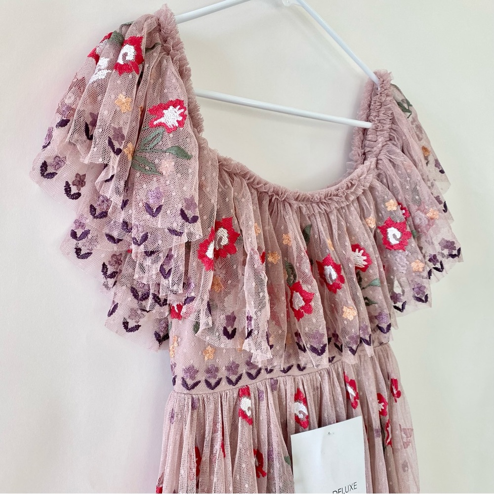 NWT Maya Deluxe Floral Embroidered Off Shoulder Ruffle Maxi Gown Dress Pink 2 - Picture 9 of 15